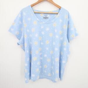 Sleep Sense Top Pajama Shirt Dandelion Light Blue Yellow Scoop Neck 2X NWT